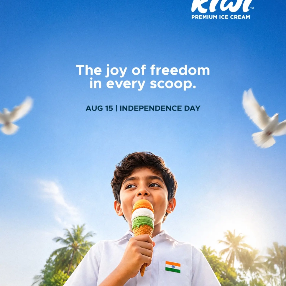 Kiwi Premium Ice Cream Independence Day 2026 celebration with tricolor ice cream